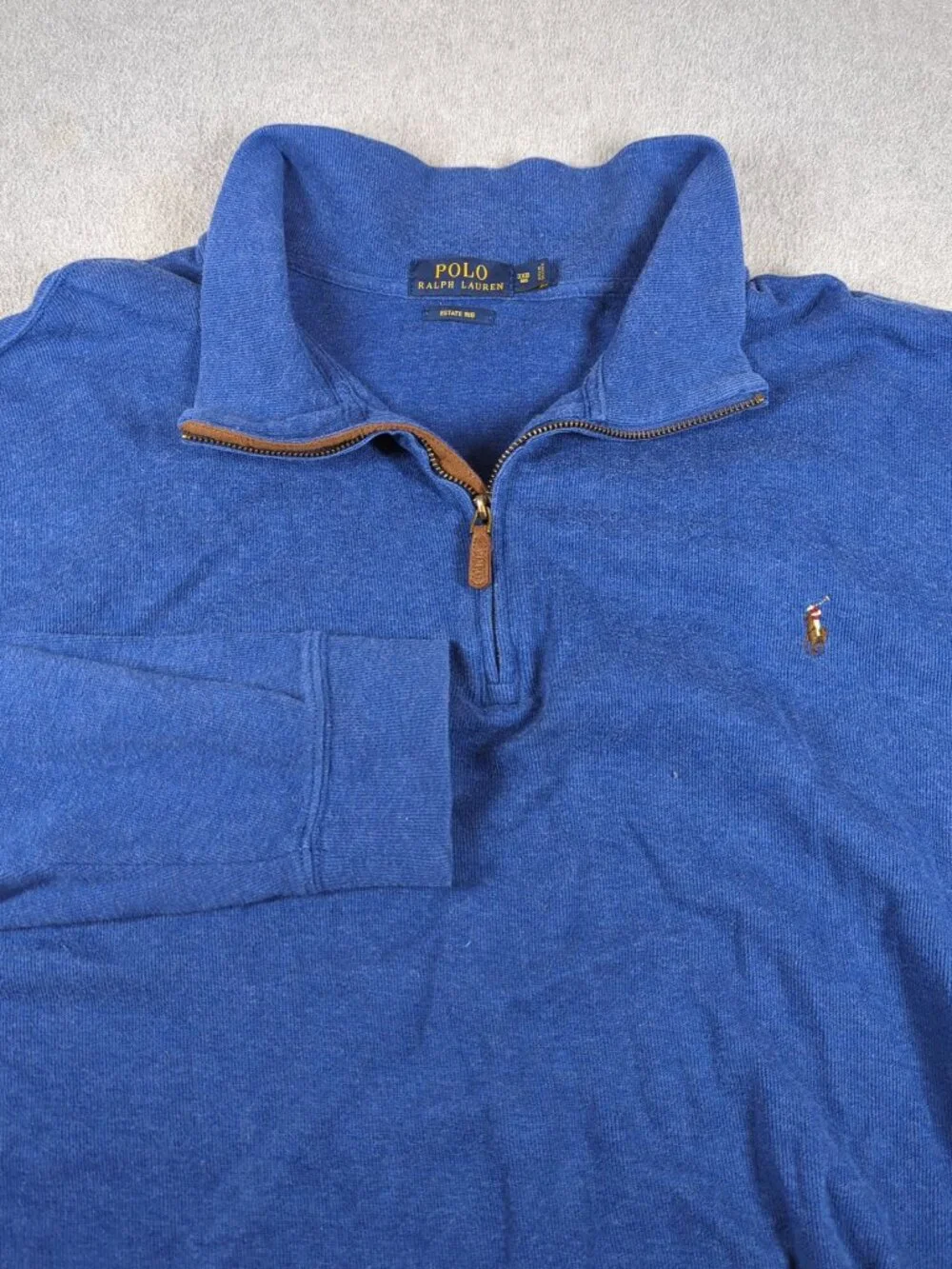 Polo Ralph Lauren Sweater Men's 3XB Blue Long Sleeve Estate Rib 1/4 Zip Pullover